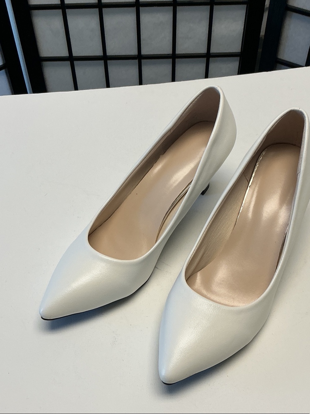 Women’s Pointed-Toe Low Heel Pumps - White
